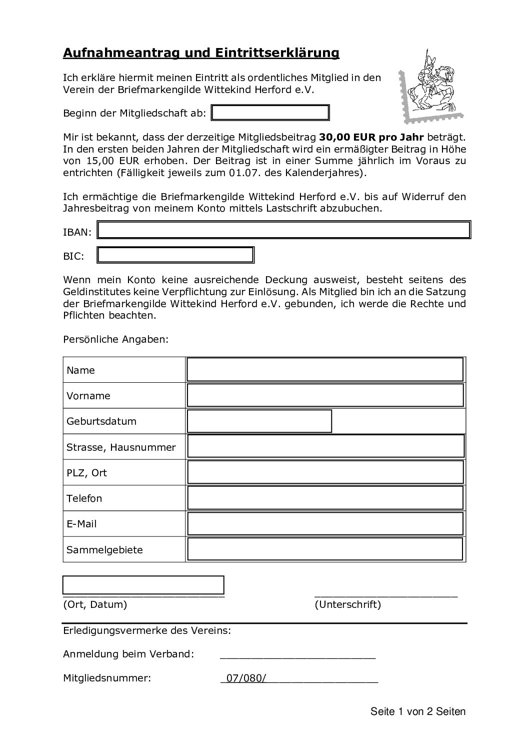Aufnahmeantrag und Eintrittserklaerung