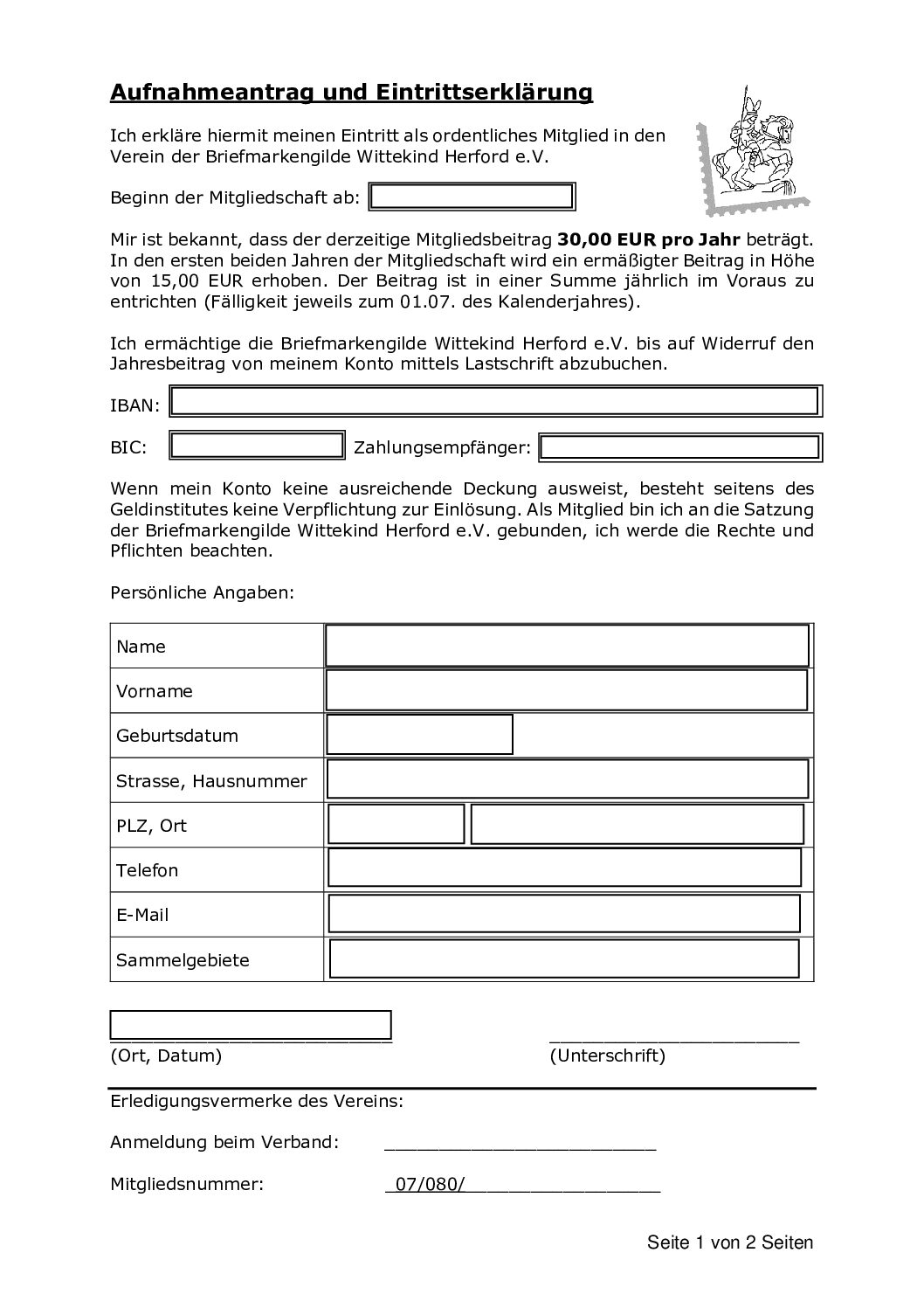 Aufnahmeantrag und Eintrittserklaerung